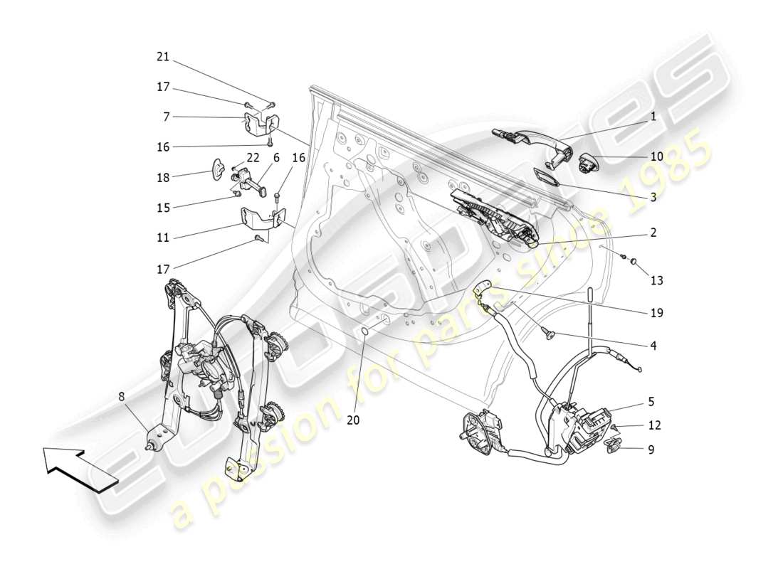 maserati levante (2019) rear doors: mechanisms parts diagram