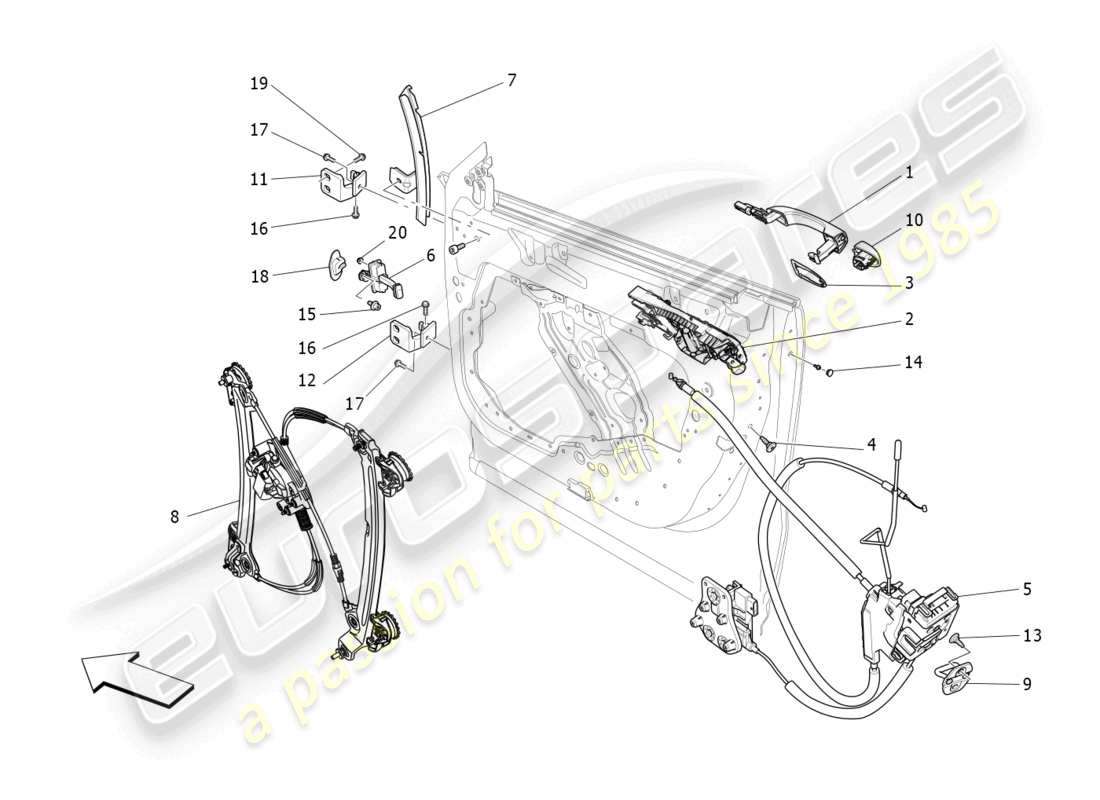 maserati levante trofeo (2020) front doors: mechanisms part diagram