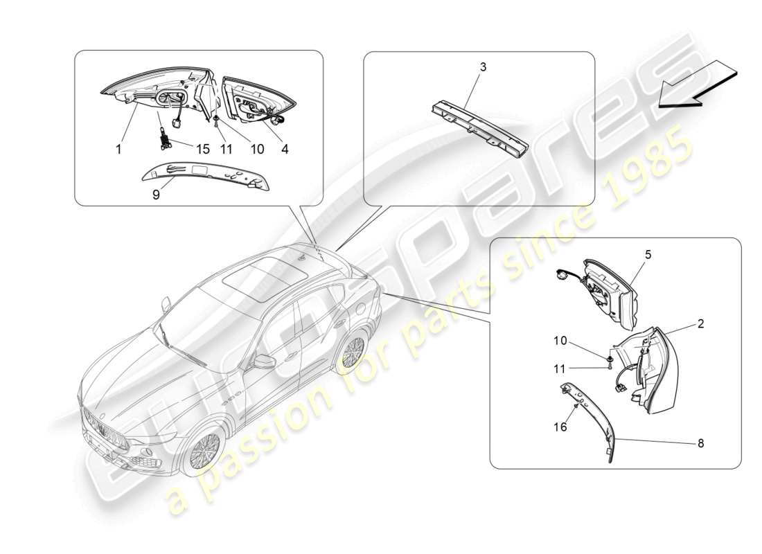 maserati levante zenga (2020) taillight clusters part diagram