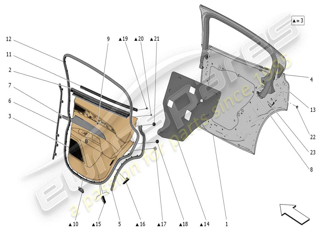 maserati grecale modena (2023) rear doors: trim panels part diagram