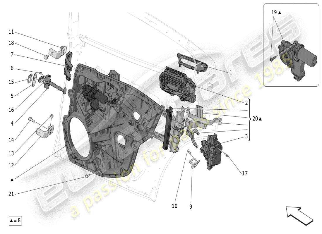 maserati grecale modena (2023) rear doors: mechanisms part diagram