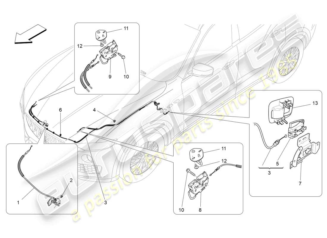maserati levante (2020) front lid opening button part diagram