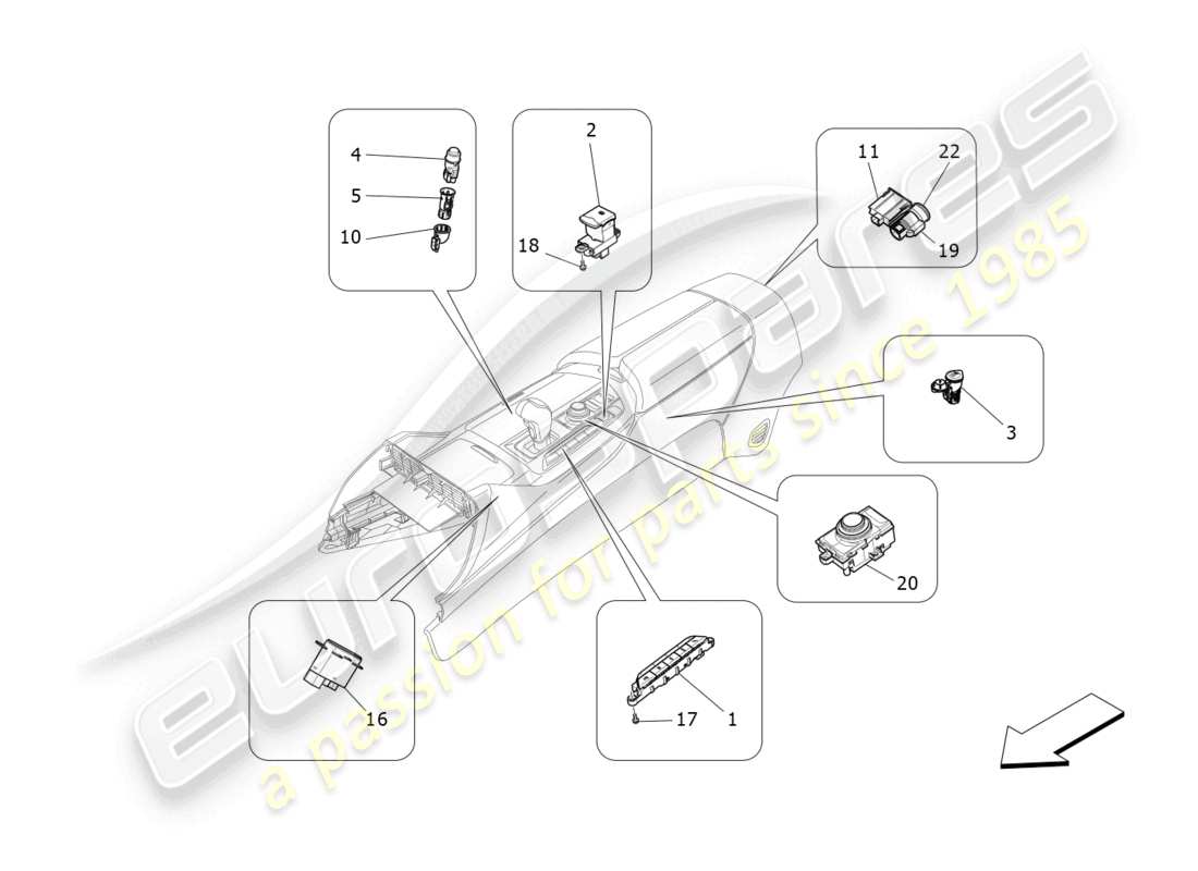 maserati levante (2019) centre console devices parts diagram