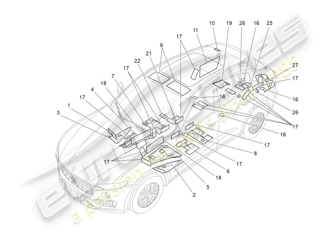 maserati levante modena (2022) sound-proofing panels inside the vehicle parts diagram
