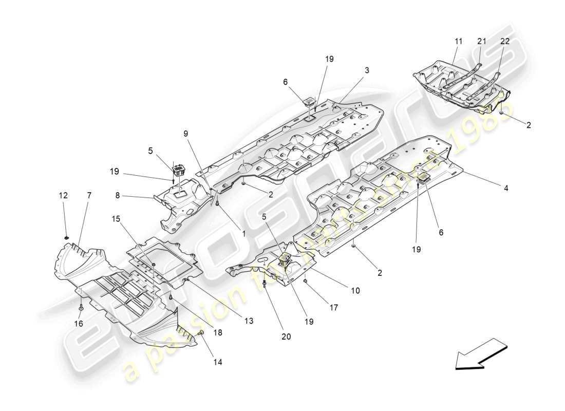 maserati levante modena (2022) underbody and underfloor guards part diagram