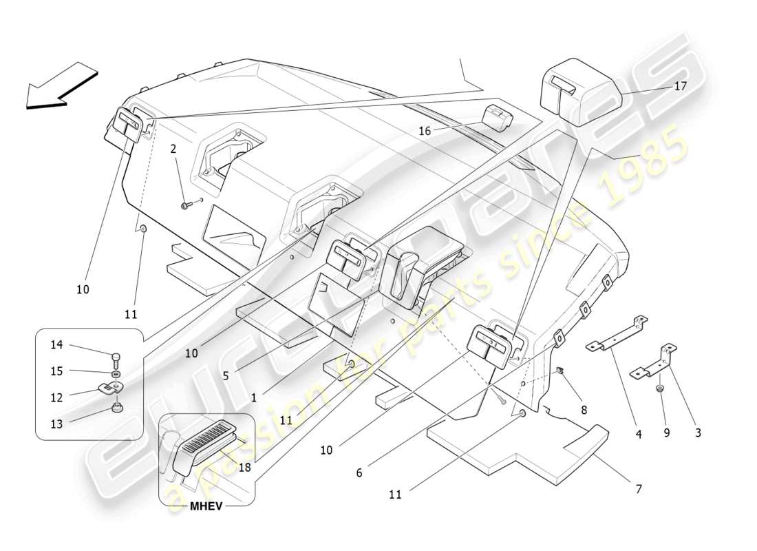 maserati ghibli fragment (2022) rear parcel shelf parts diagram