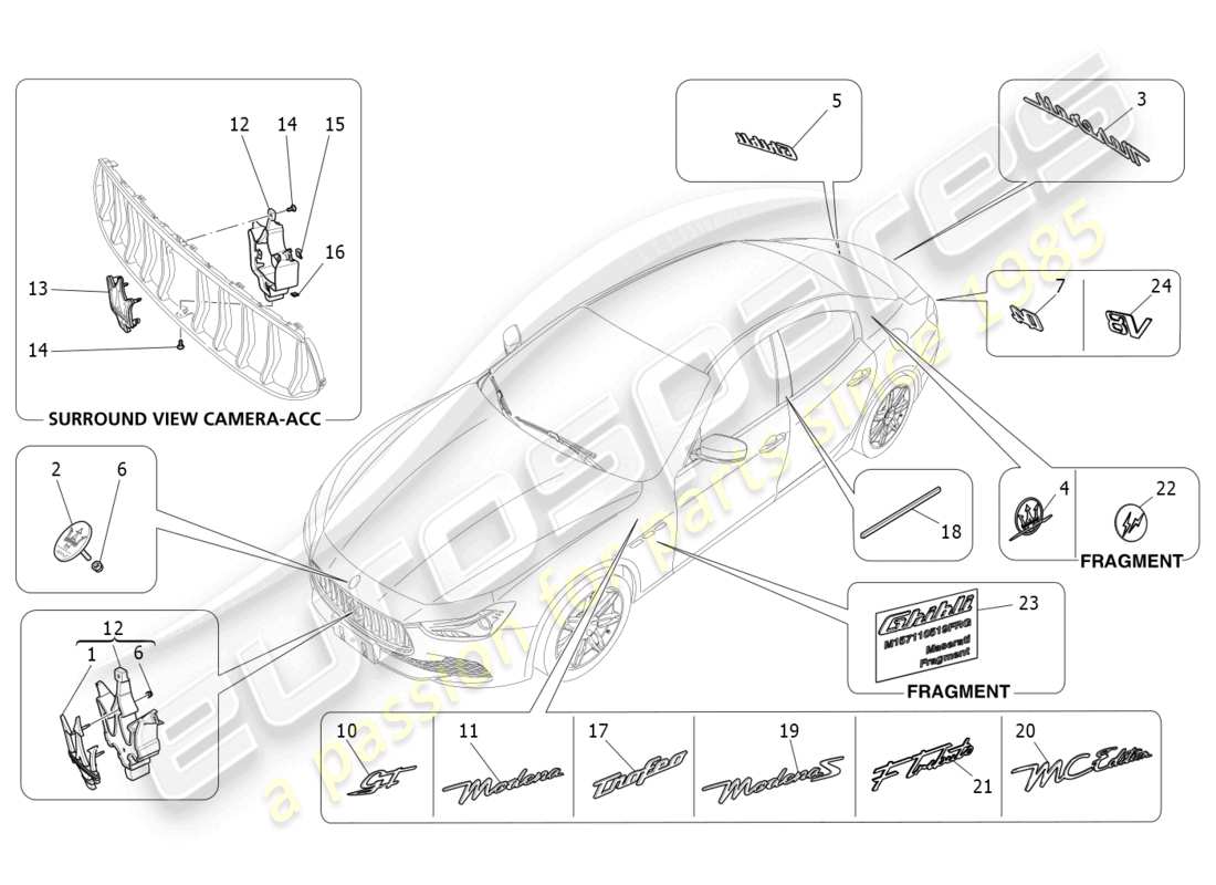 maserati ghibli fragment (2022) trims, brands and symbols parts diagram