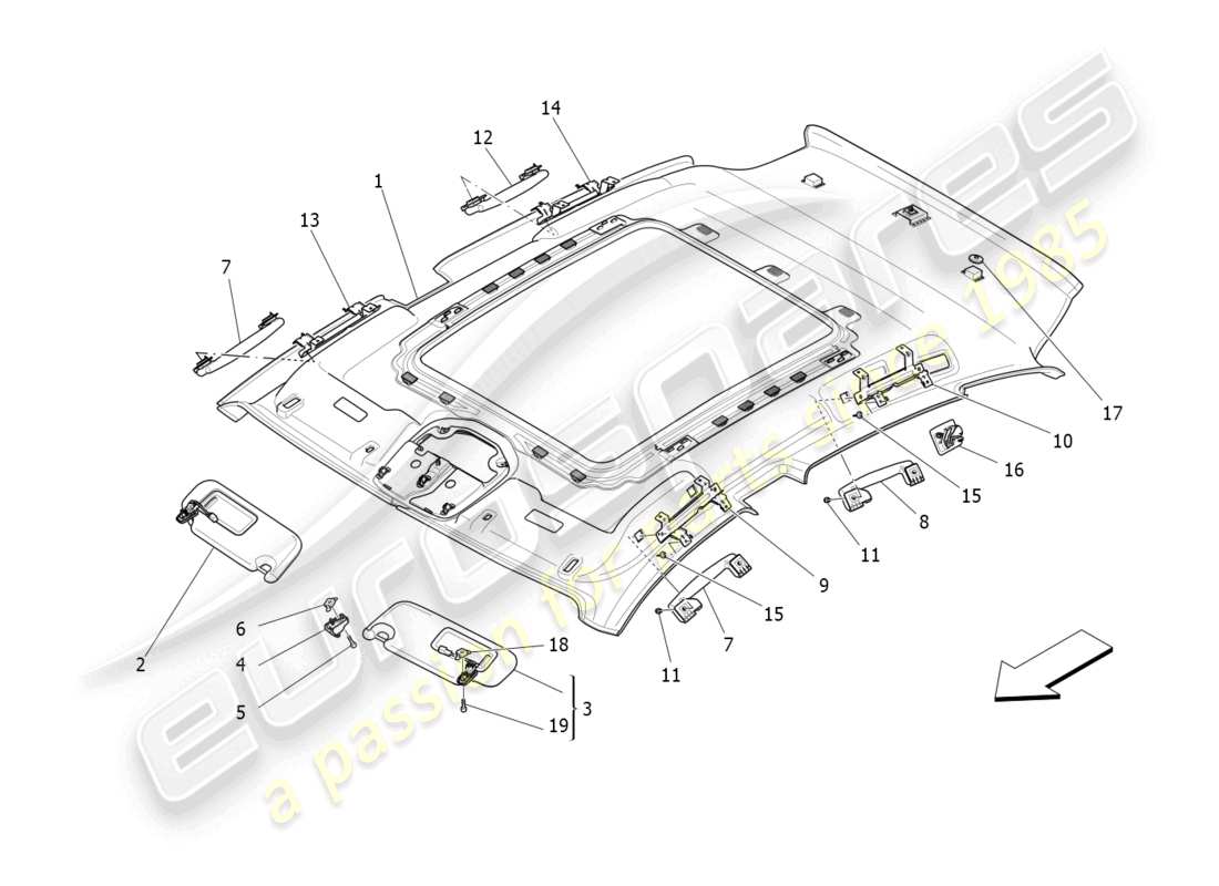 maserati levante modena s (2022) roof and sun visors parts diagram