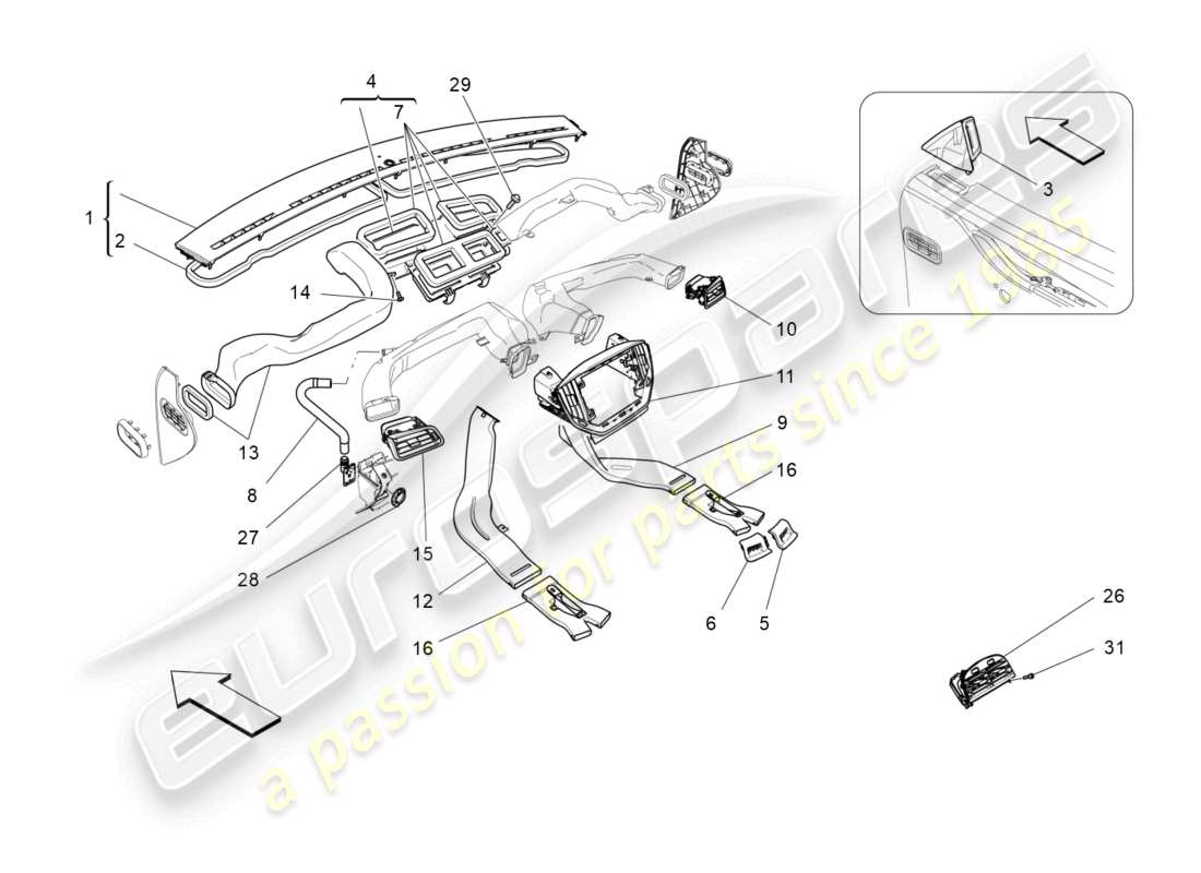 maserati ghibli fragment (2022) a/c unit: diffusion parts diagram