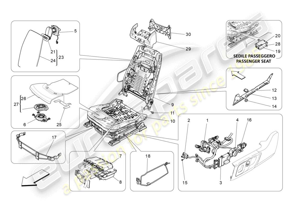maserati levante modena (2022) front seats: mechanics and electronics part diagram