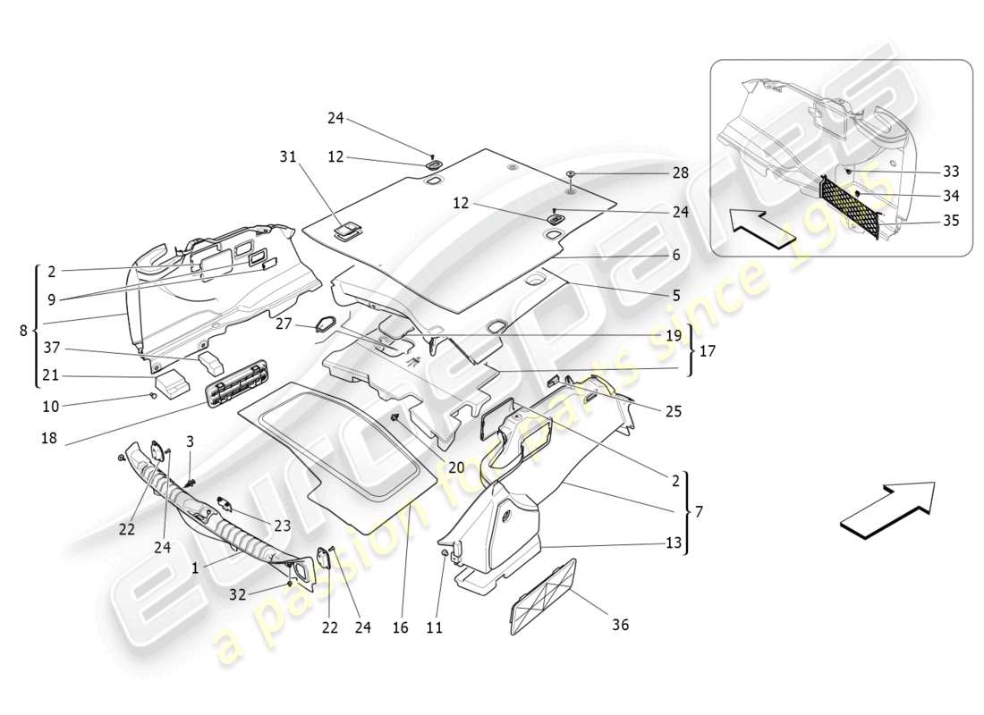 maserati ghibli fragment (2022) luggage compartment mats parts diagram