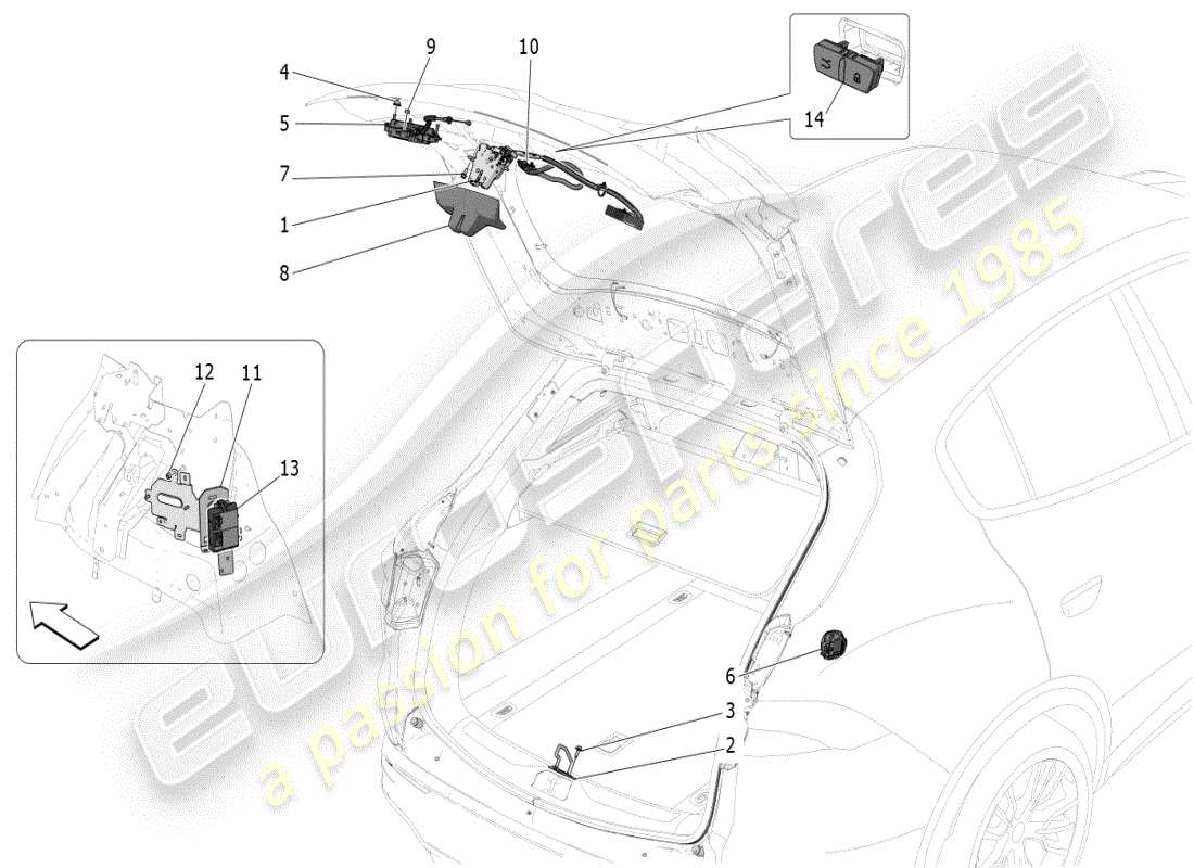 maserati grecale modena (2023) rear liftgate opening control part diagram