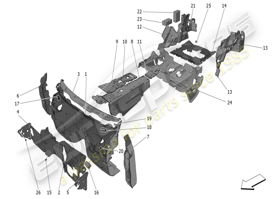 maserati grecale modena (2023) sound-proofing panels inside the vehicle part diagram