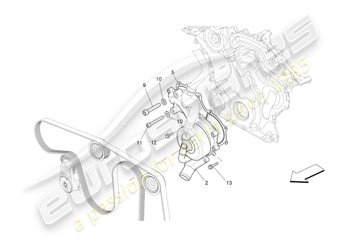 maserati levante tributo (2021) cooling system: water pump part diagram