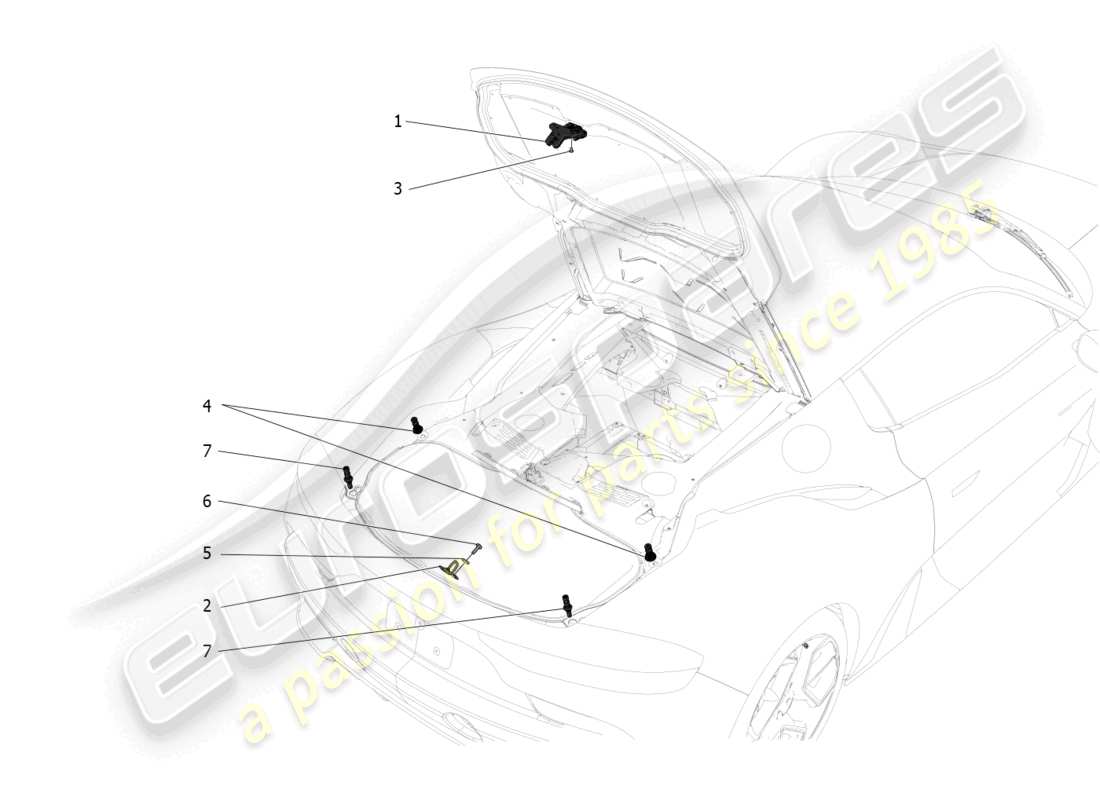 maserati mc20 (2022) rear lid opening control parts diagram