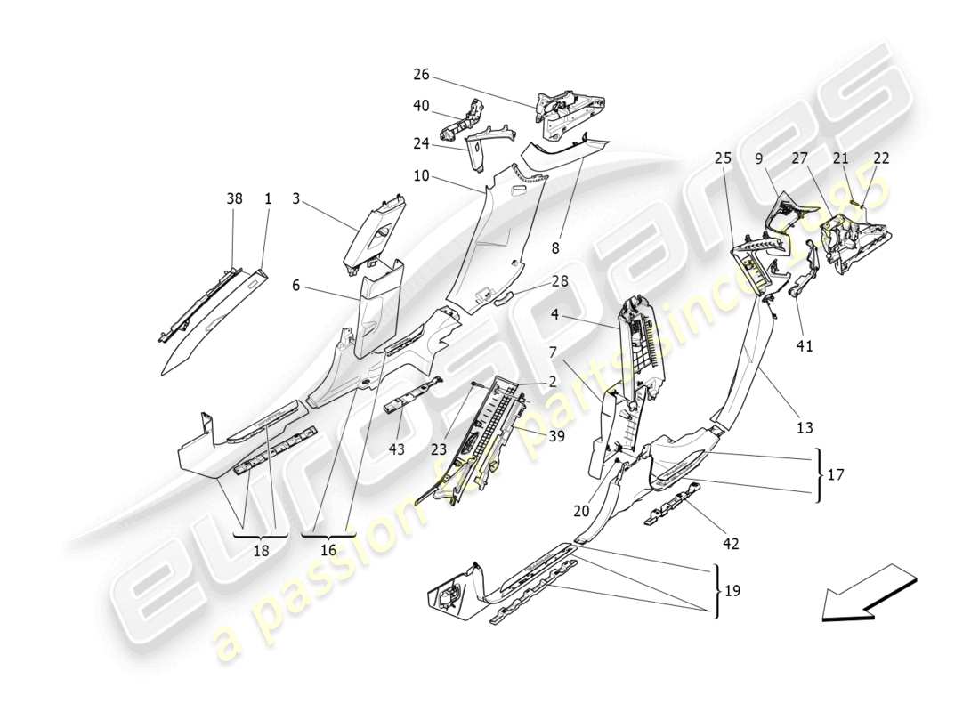 maserati levante zenga (2020) passenger compartment b pillar trim panels and side panels part diagram