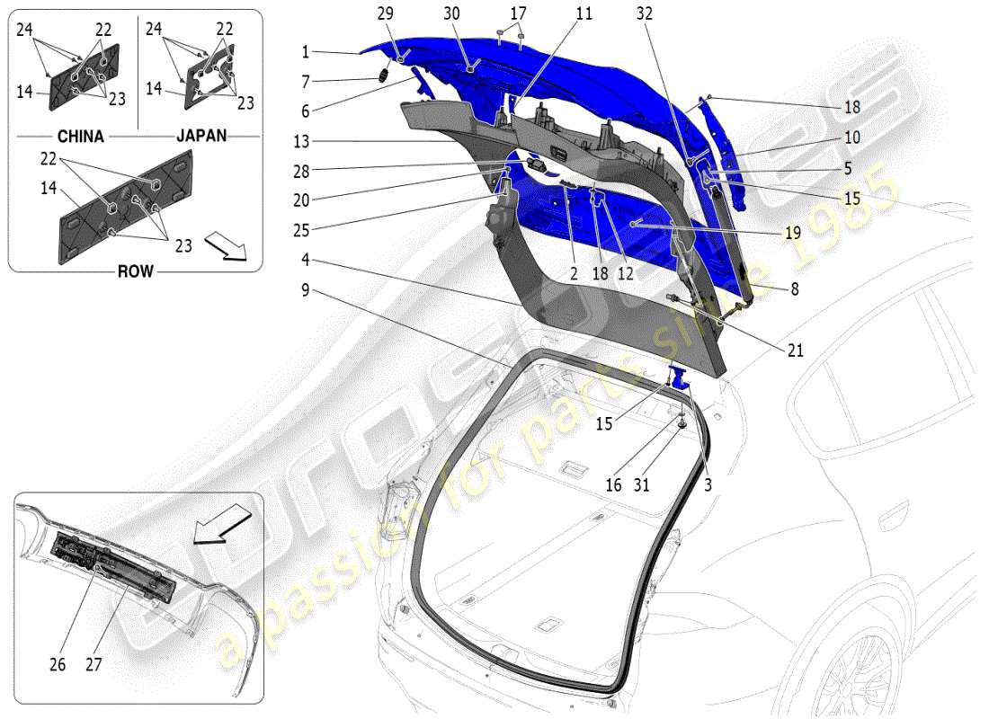 maserati grecale modena (2023) rear liftgate part diagram