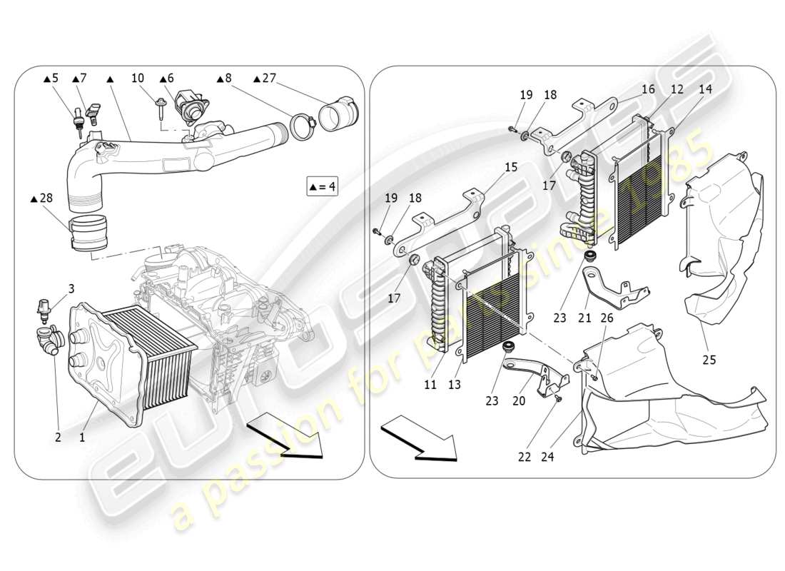 maserati ghibli fragment (2022) intercooler system parts diagram