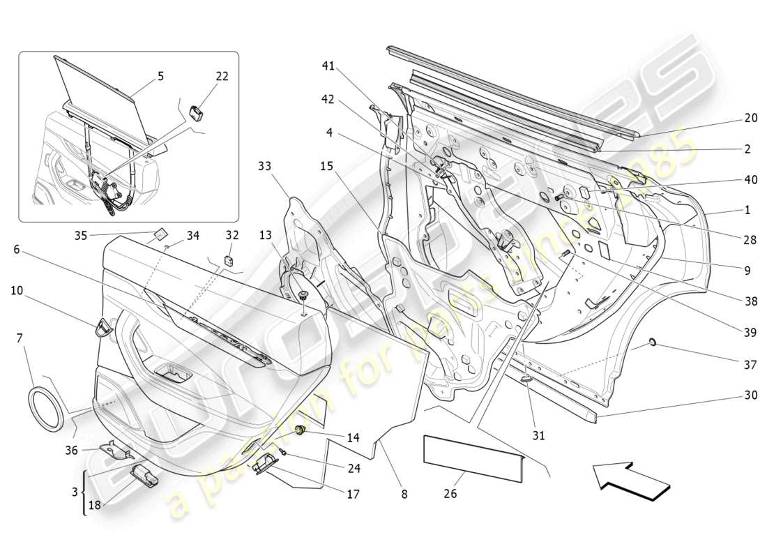 maserati levante (2019) rear doors: trim panels parts diagram