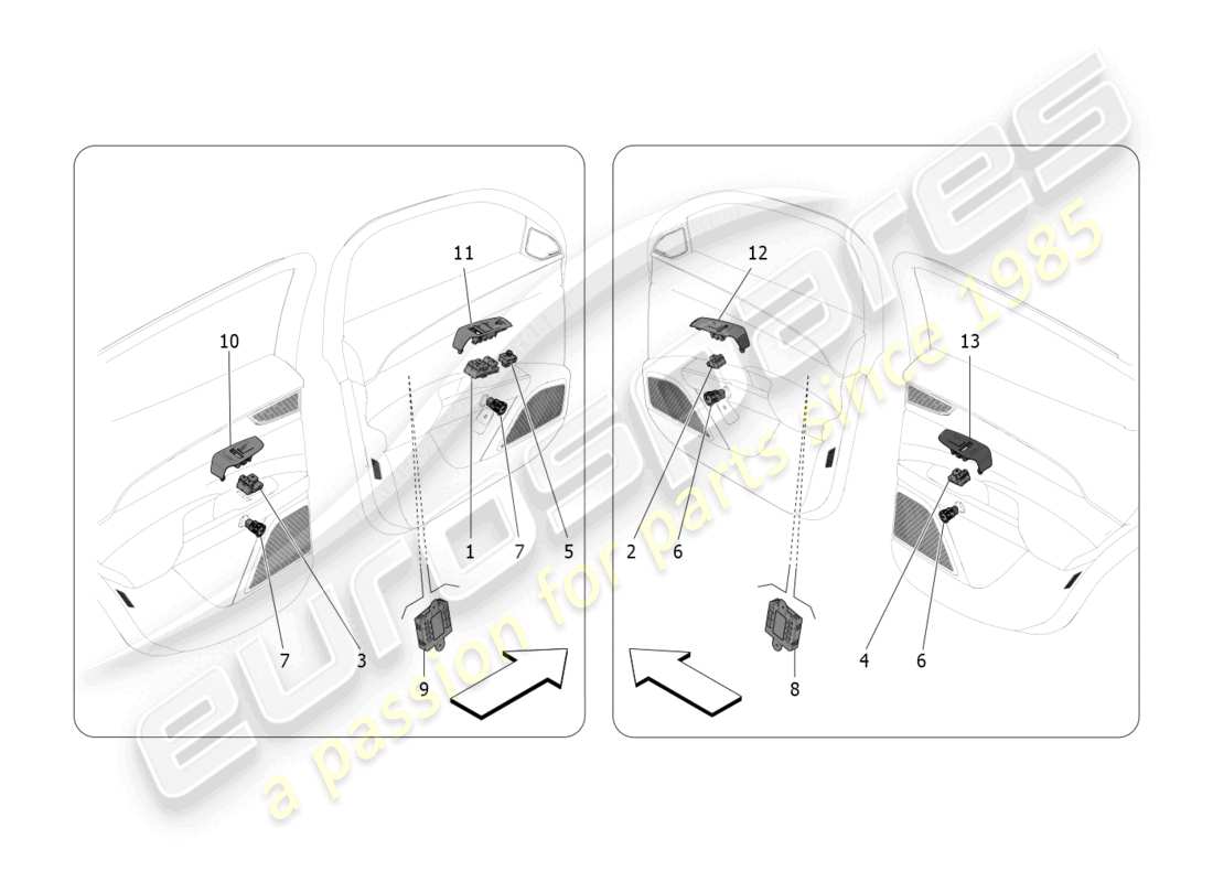 maserati grecale gt (2023) door devices parts diagram