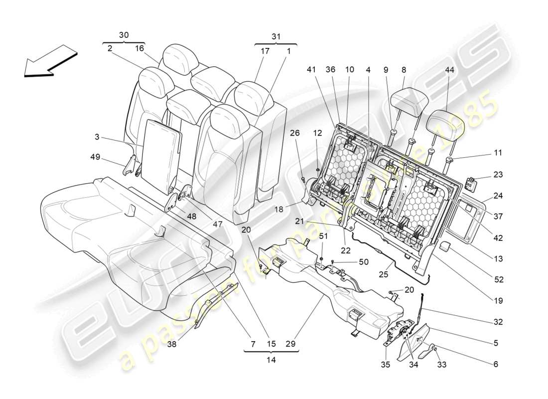 maserati levante (2019) rear seats: trim panels parts diagram