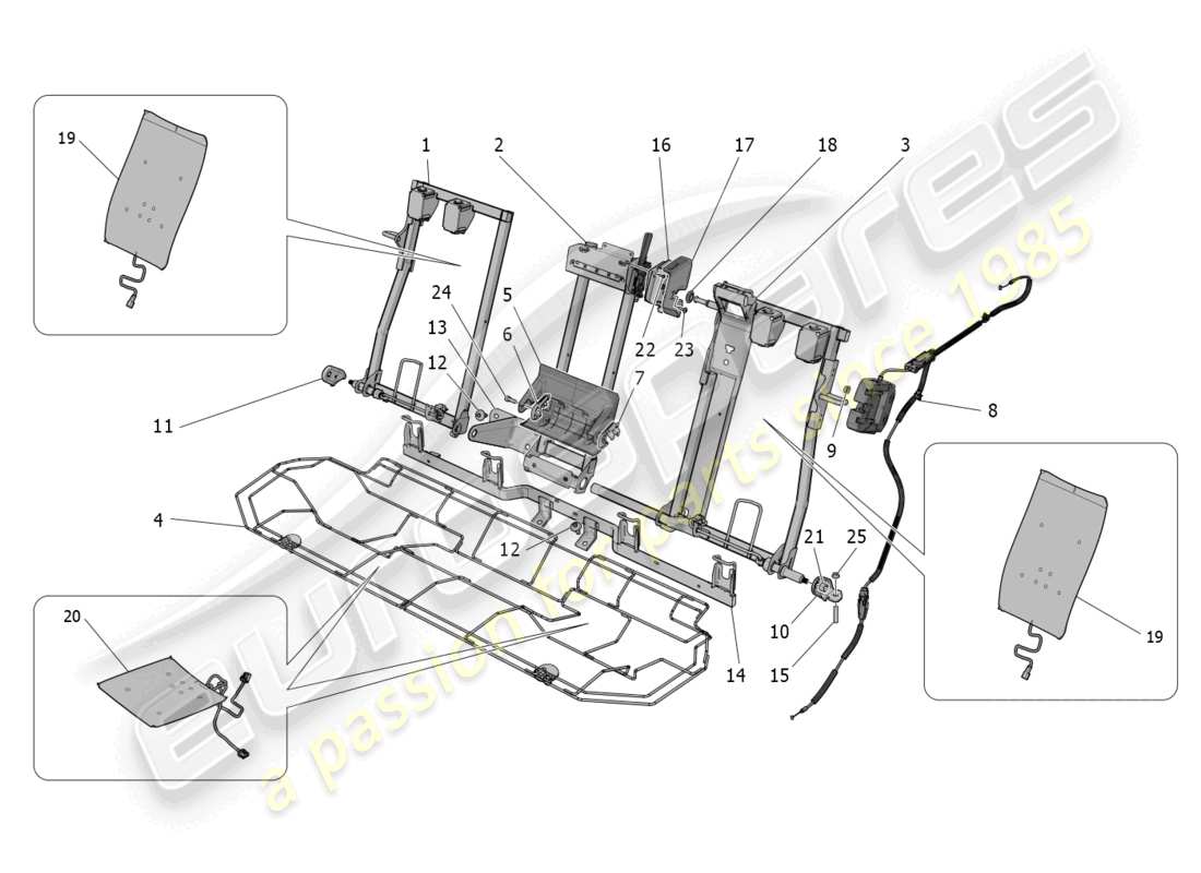 maserati grecale gt (2023) rear seats: mechanics and electronics parts diagram