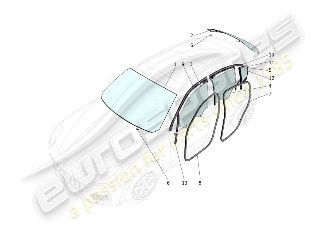 maserati grecale gt (2023) windows and window strips parts diagram