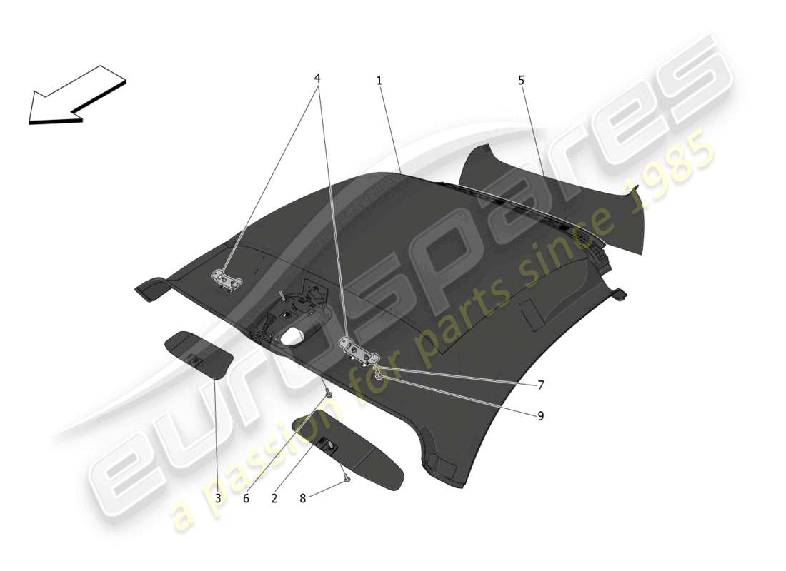 maserati mc20 (2022) roof and sun visors part diagram