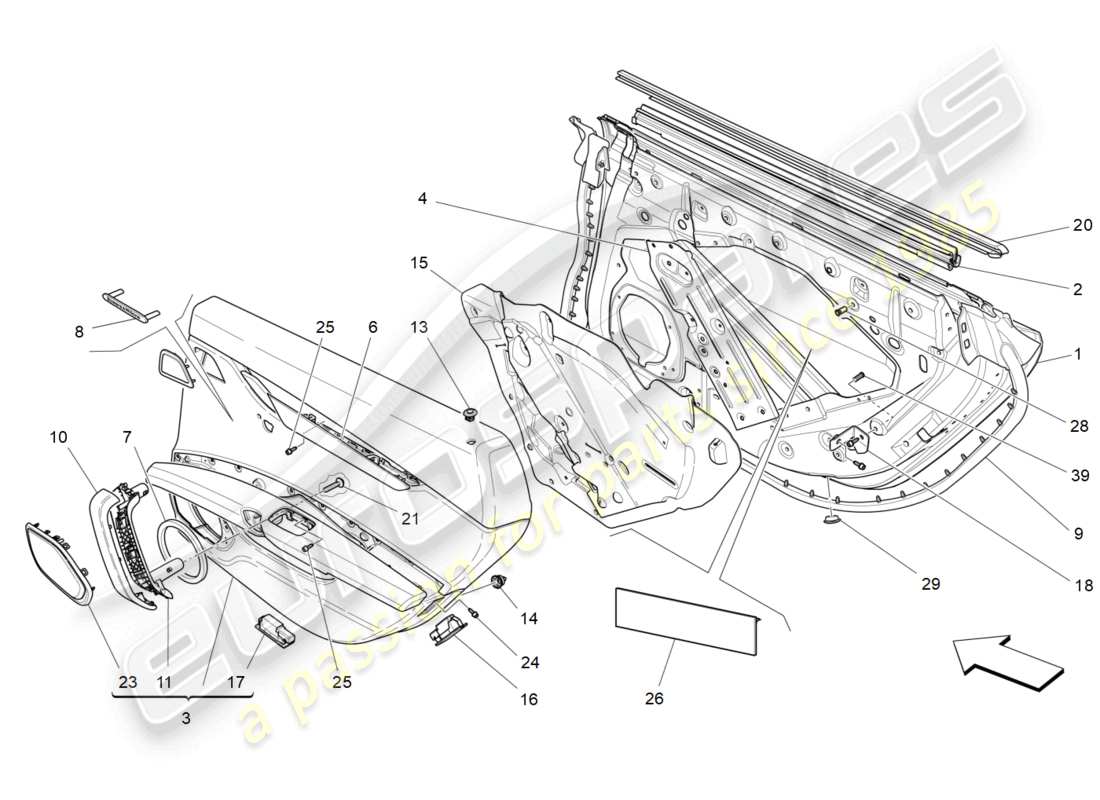 maserati ghibli (2014) rear doors: trim panels part diagram