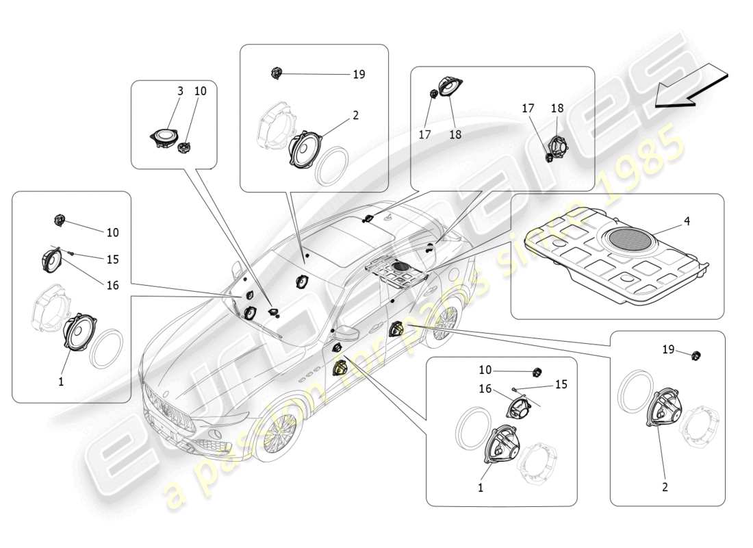 maserati levante zenga (2020) sound diffusion system part diagram