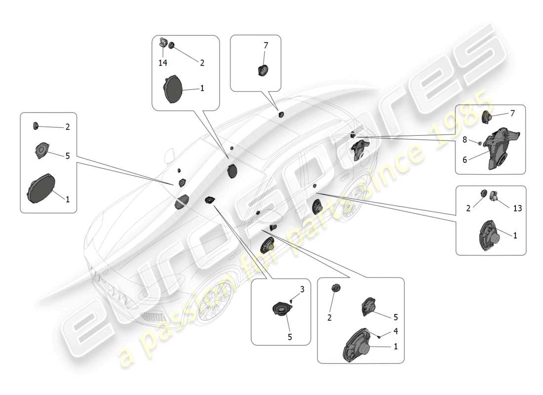 maserati grecale gt (2023) sound diffusion system parts diagram