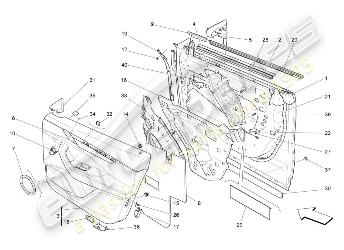 maserati levante modena (2022) front doors: trim panels parts diagram
