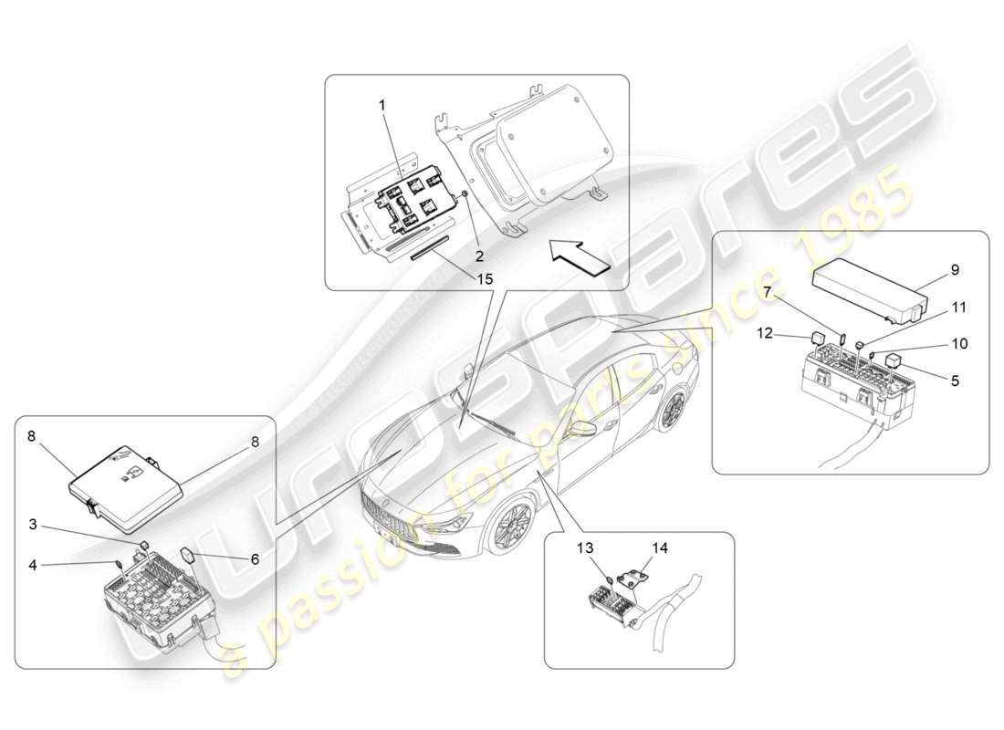 maserati ghibli (2014) relays, fuses and boxes parts diagram