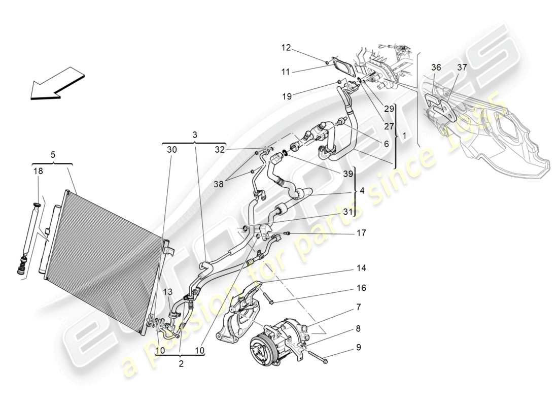 maserati levante (2019) a/c unit: engine compartment devices parts diagram