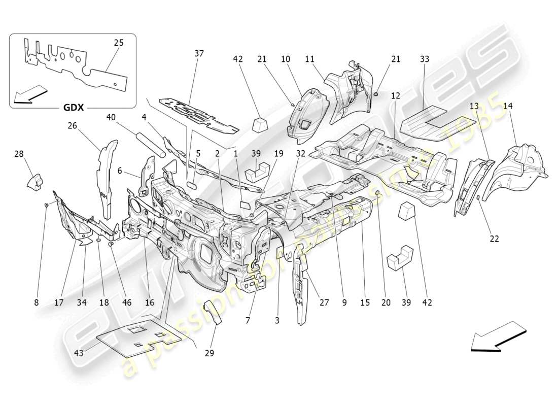 maserati ghibli (2014) sound-proofing panels inside the vehicle part diagram