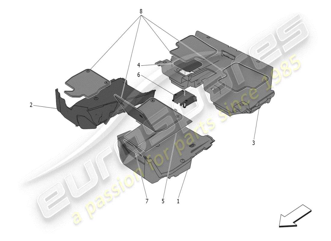 maserati grecale modena (2023) passenger compartment mats part diagram