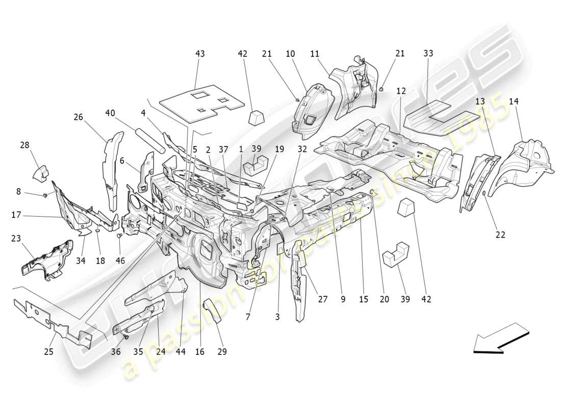 maserati ghibli (2015) sound-proofing panels inside the vehicle part diagram