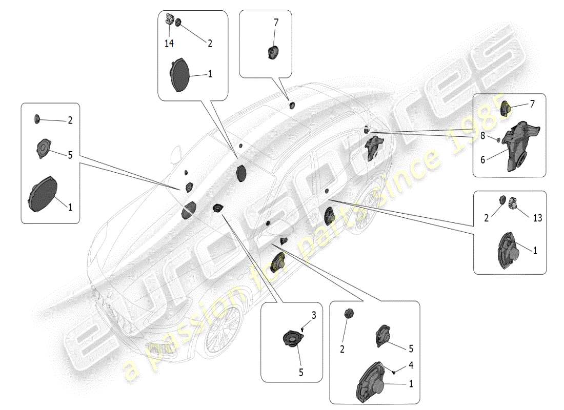 maserati grecale modena (2023) sound diffusion system part diagram