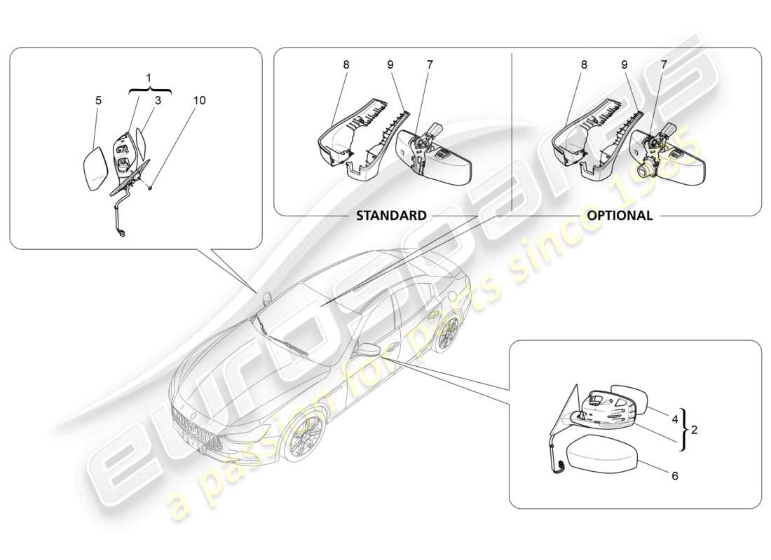 maserati ghibli (2014) internal and external rear-view mirrors part diagram