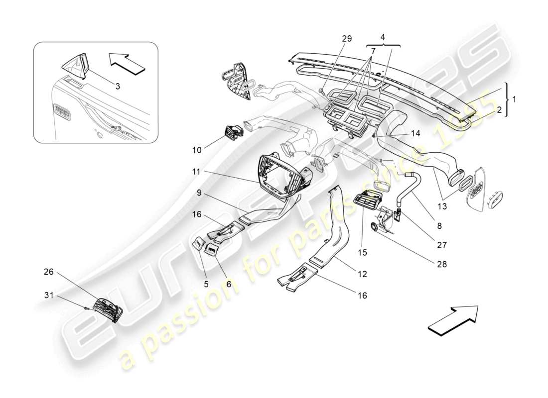 maserati ghibli (2016) a/c unit: diffusion parts diagram