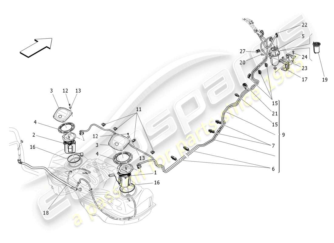 maserati ghibli (2014) fuel pumps and connection lines part diagram