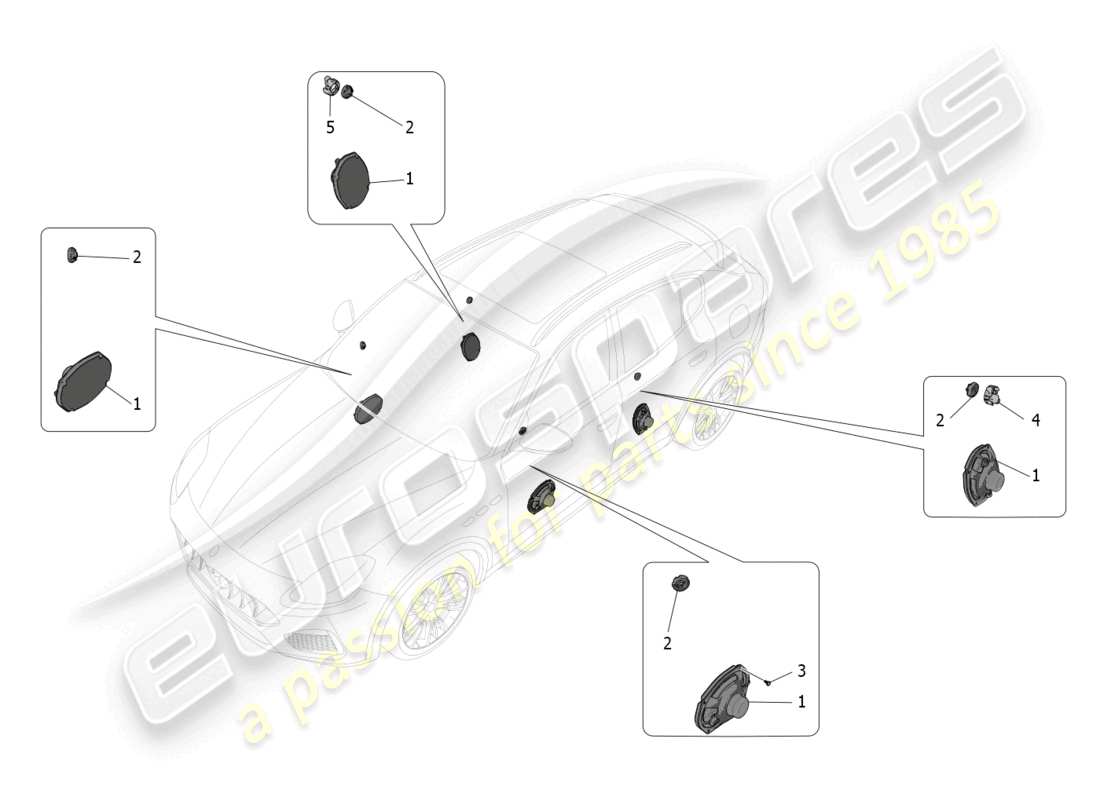 maserati grecale gt (2023) sound diffusion system parts diagram