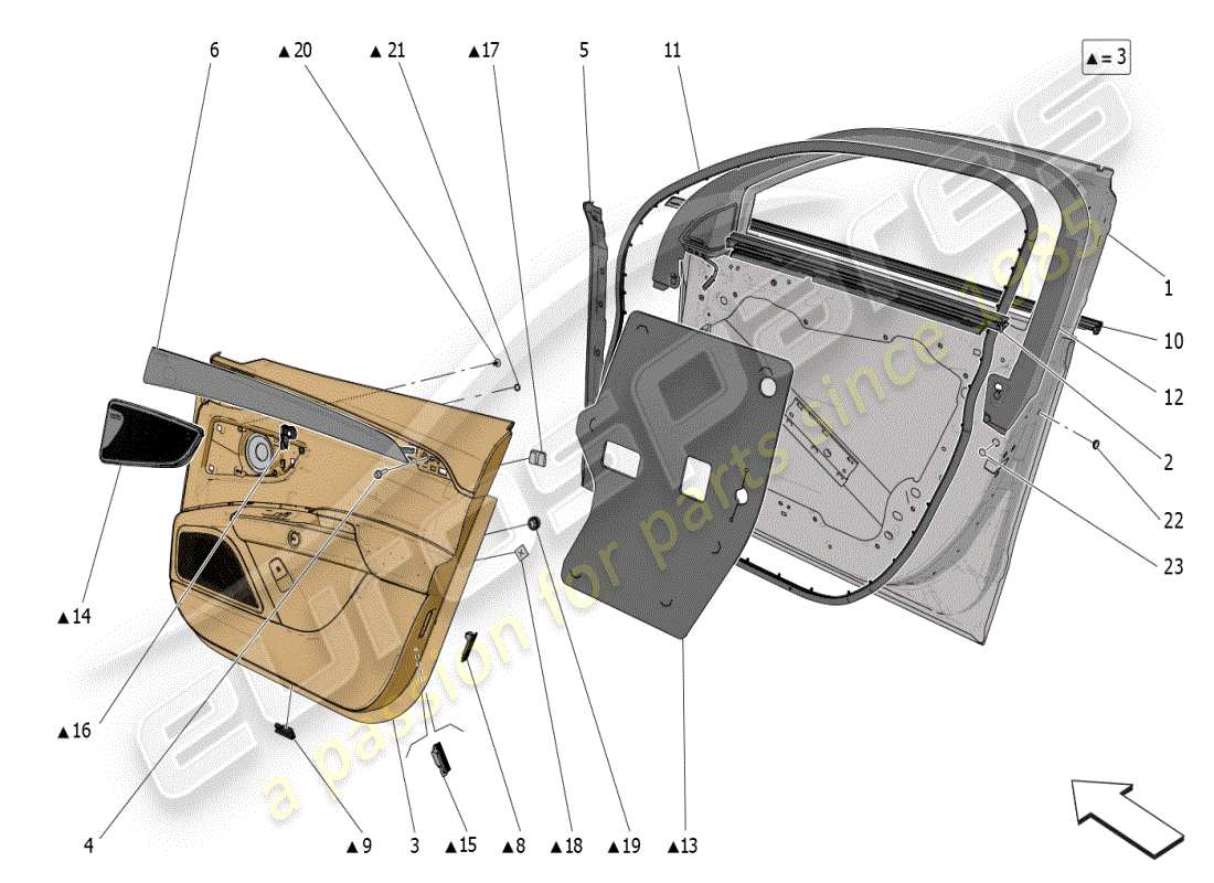 maserati grecale modena (2023) front doors: trim panels part diagram