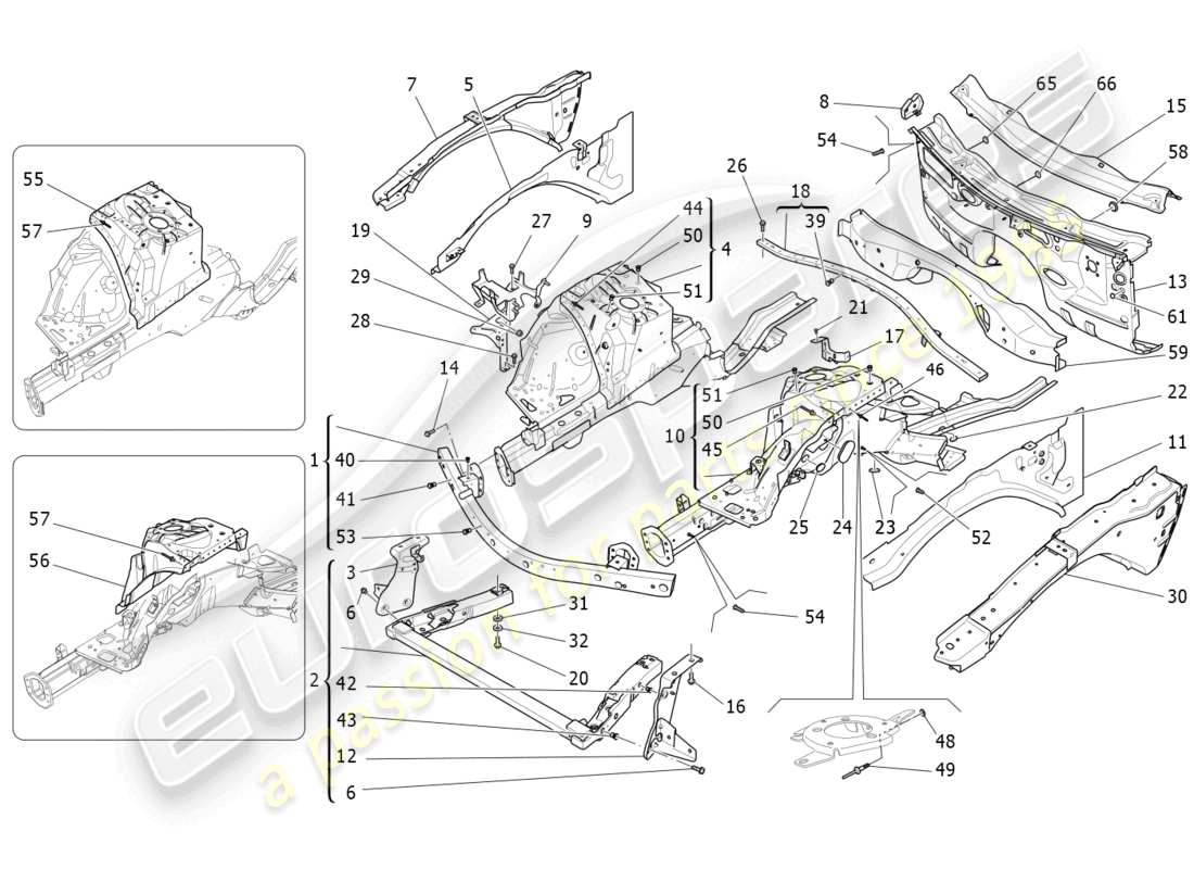 maserati ghibli (2015) front structural frames and sheet panels part diagram