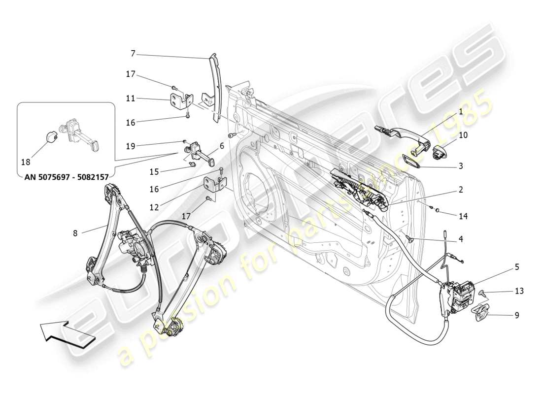 maserati ghibli (2015) front doors: mechanisms parts diagram