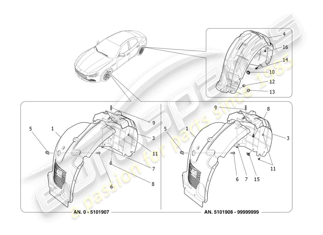 maserati ghibli (2016) wheelhouse and lids parts diagram