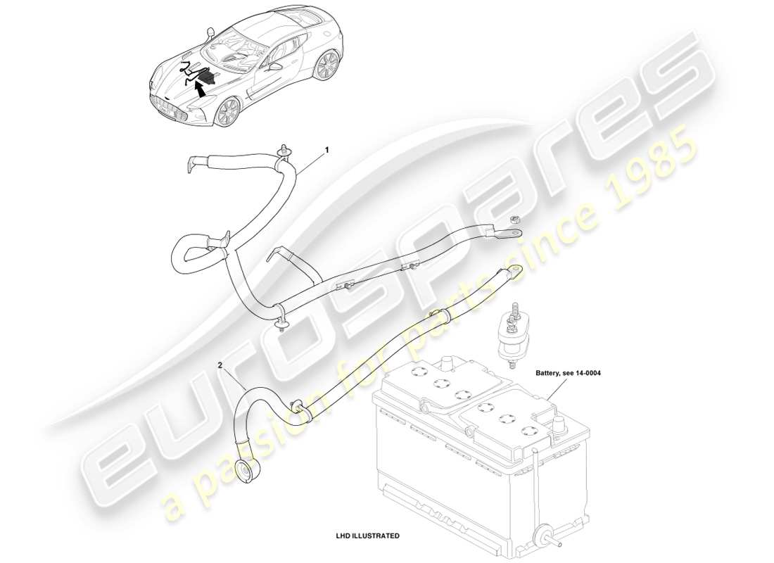 aston martin one-77 (2011) battery cables, engine bay part diagram