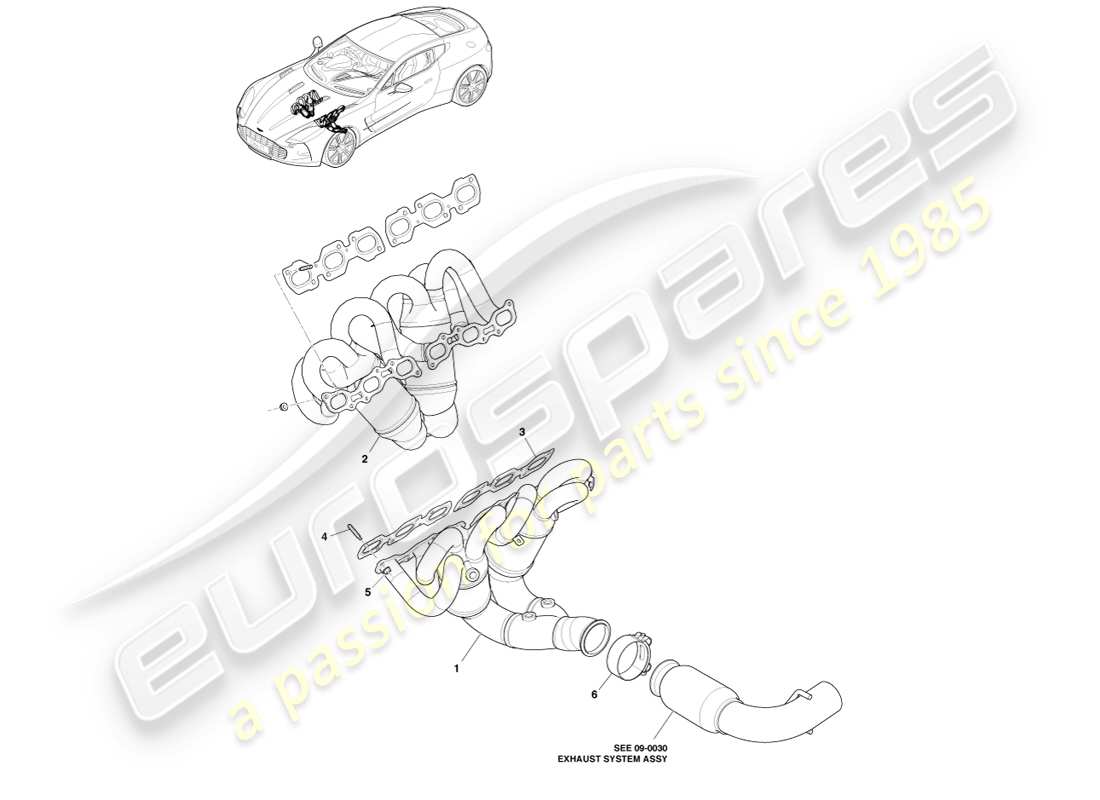 aston martin one-77 (2011) exhaust manifolds part diagram