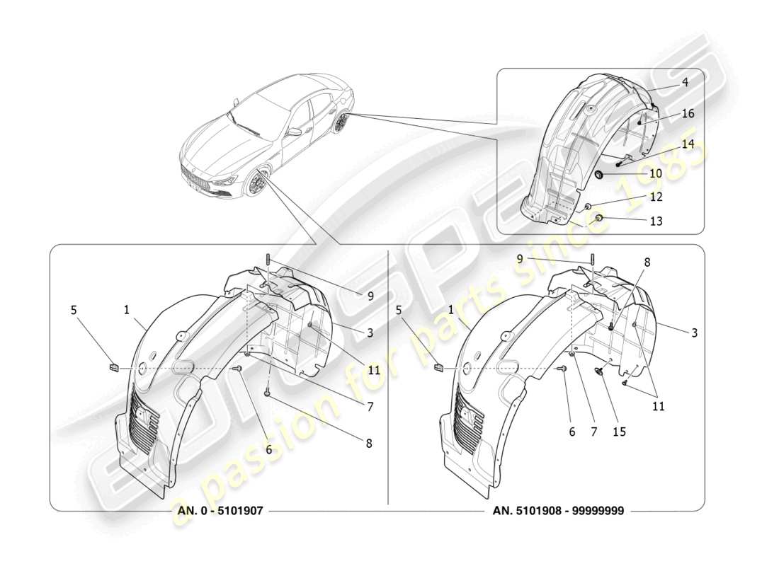 maserati ghibli (2014) wheelhouse and lids parts diagram