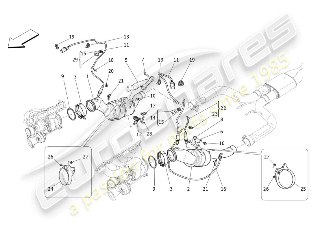 maserati levante trofeo (2020) pre-catalytic converters and catalytic converters part diagram